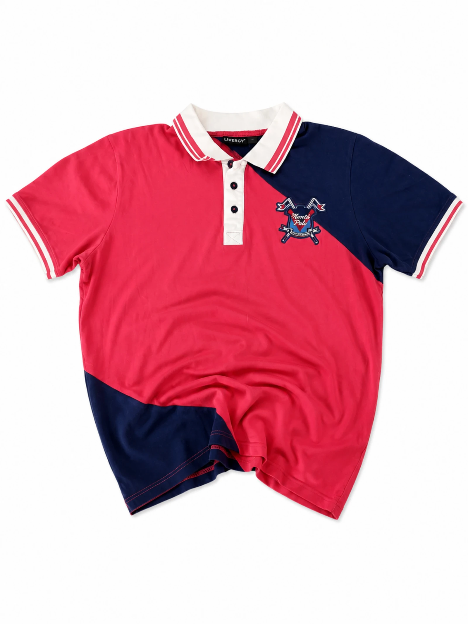 Livergy Polo Y2K vintage retro con bordado de bloques de color, estilo preppy y casual